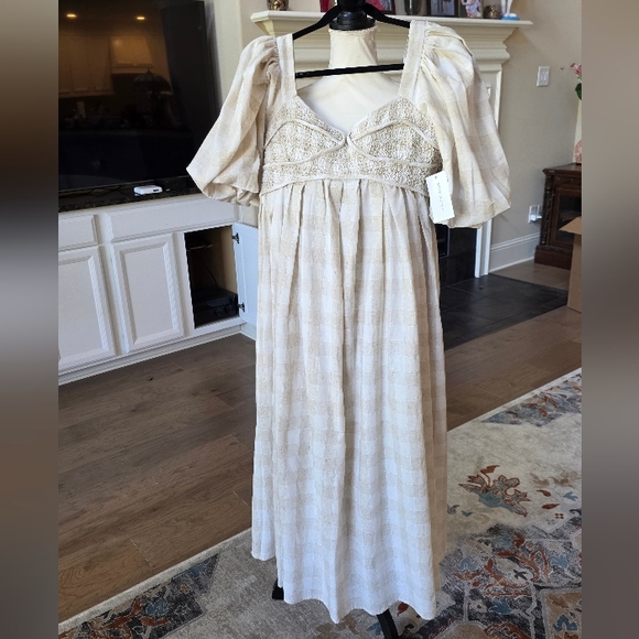 Nwt WORTH COLLECTIVE HARLOW MAXI Dress IN Natural Plaid Xl - Picture 3 of 14